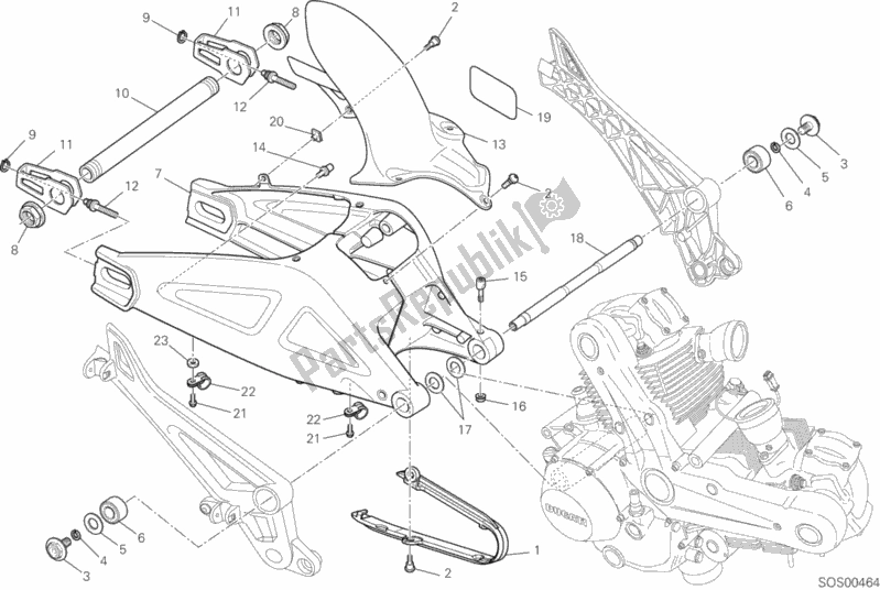 All parts for the Swing Arm of the Ducati Monster 795 EU Thailand 2014